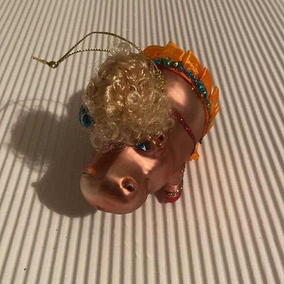 George Home Hippo Ballerina Hand Decorated Mercury Glass Christmas Ornament - Picture 5 of 6
